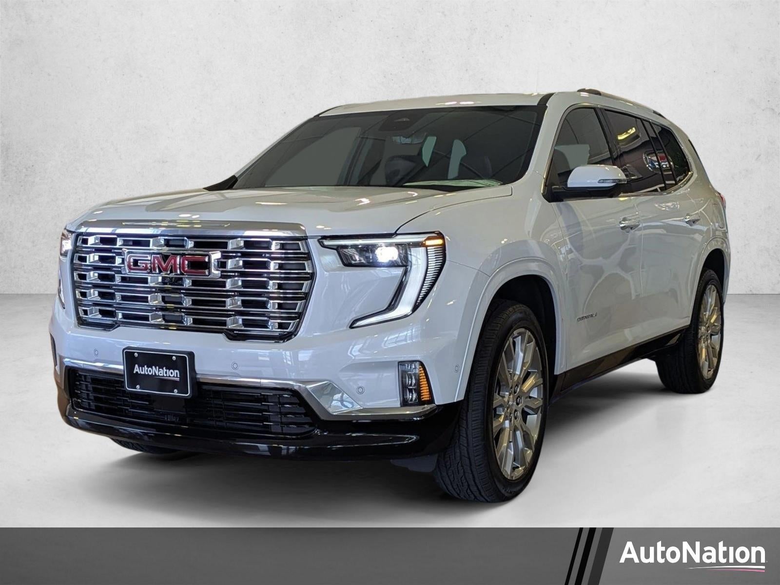 2026 GMC Acadia Denali in Glacier White Tricoat — front three-quarter view