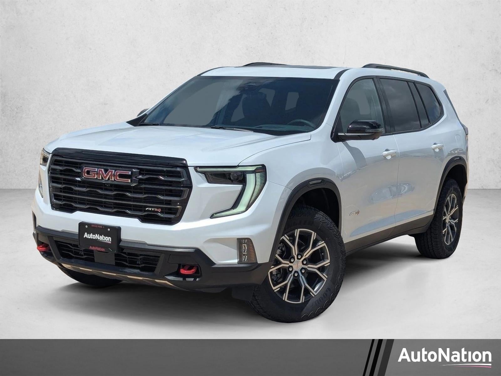 2026 GMC Acadia AT4 in Glacier White Tricoat — front three-quarter view