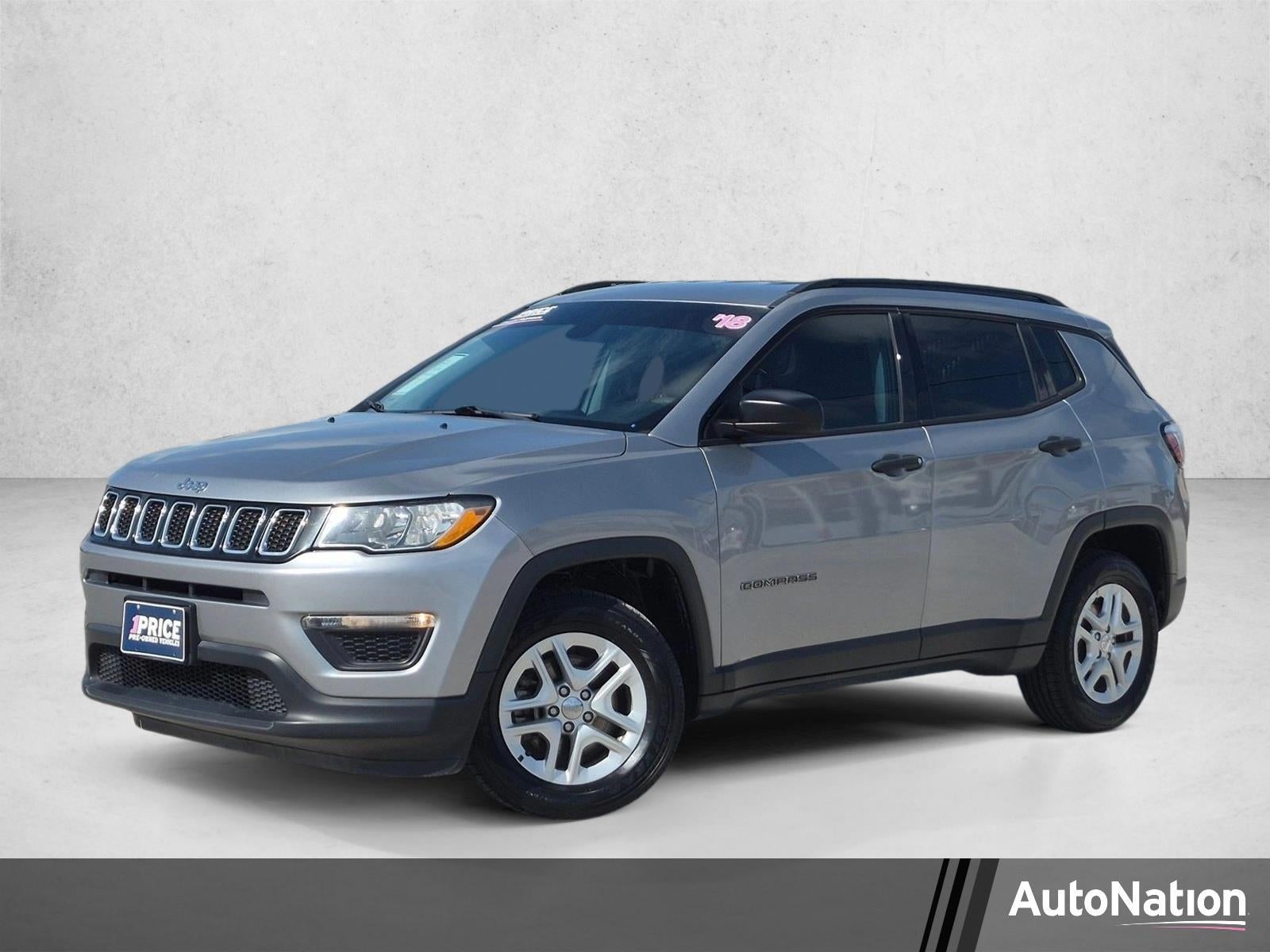 2018 Jeep Compass Sport FWD in Billet Silver Metallic Clearcoat — front three-quarter view